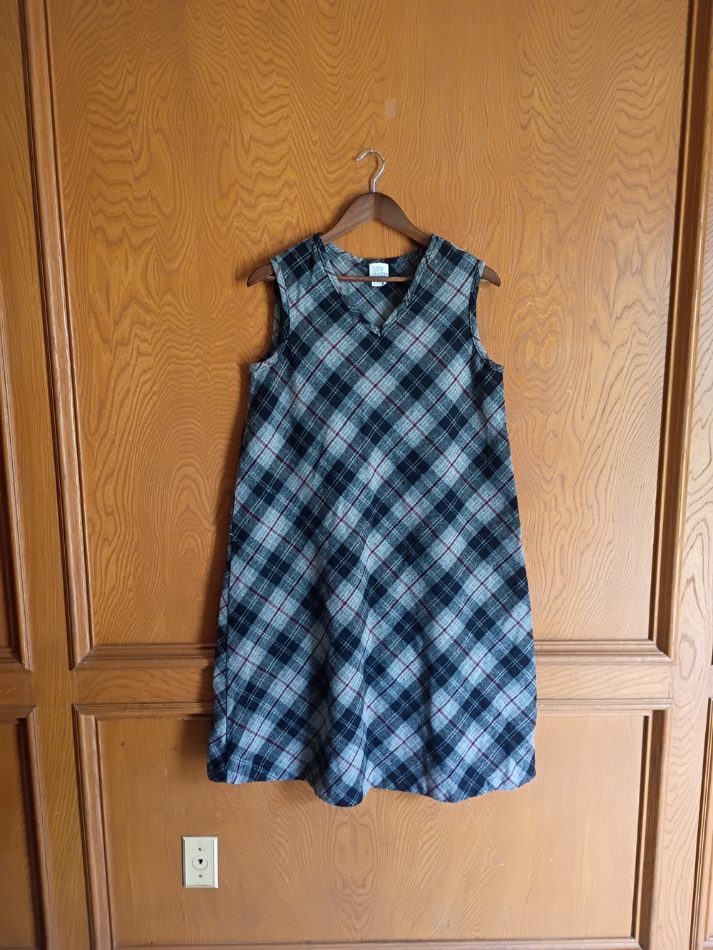 Girls' Plaid A-Line Dress - Navy and Gray